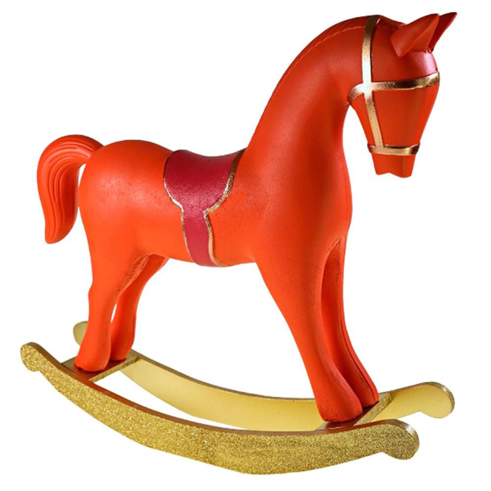 CAVALLO A DONDOLO LEGNO35X7 CM H.31 CM ROSSO/ORO