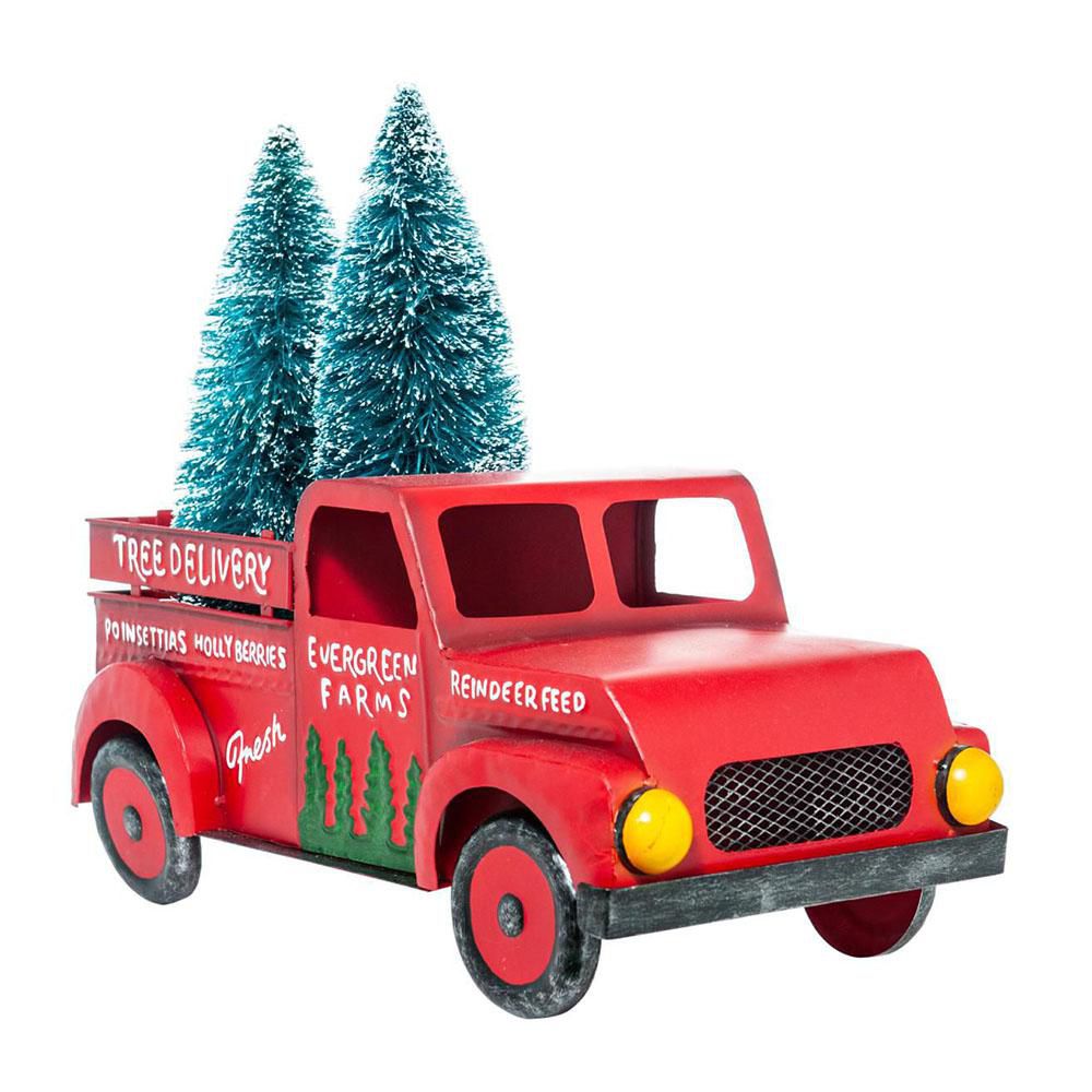 CAMIONCINO C/ALBERO METALLO 45X24 CM H.36 CM ROSSO/VERDE/BIANCO
