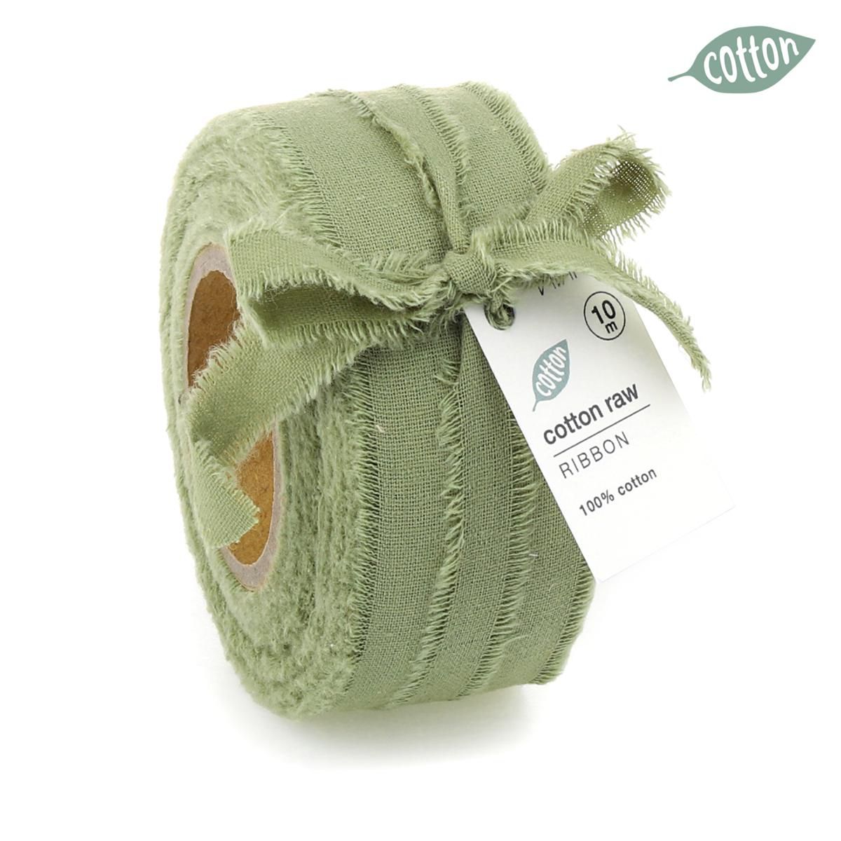 NASTRO COTONE SFRANGIATO 40MM 10MT-COTTON RAW- VERDE CHIARO