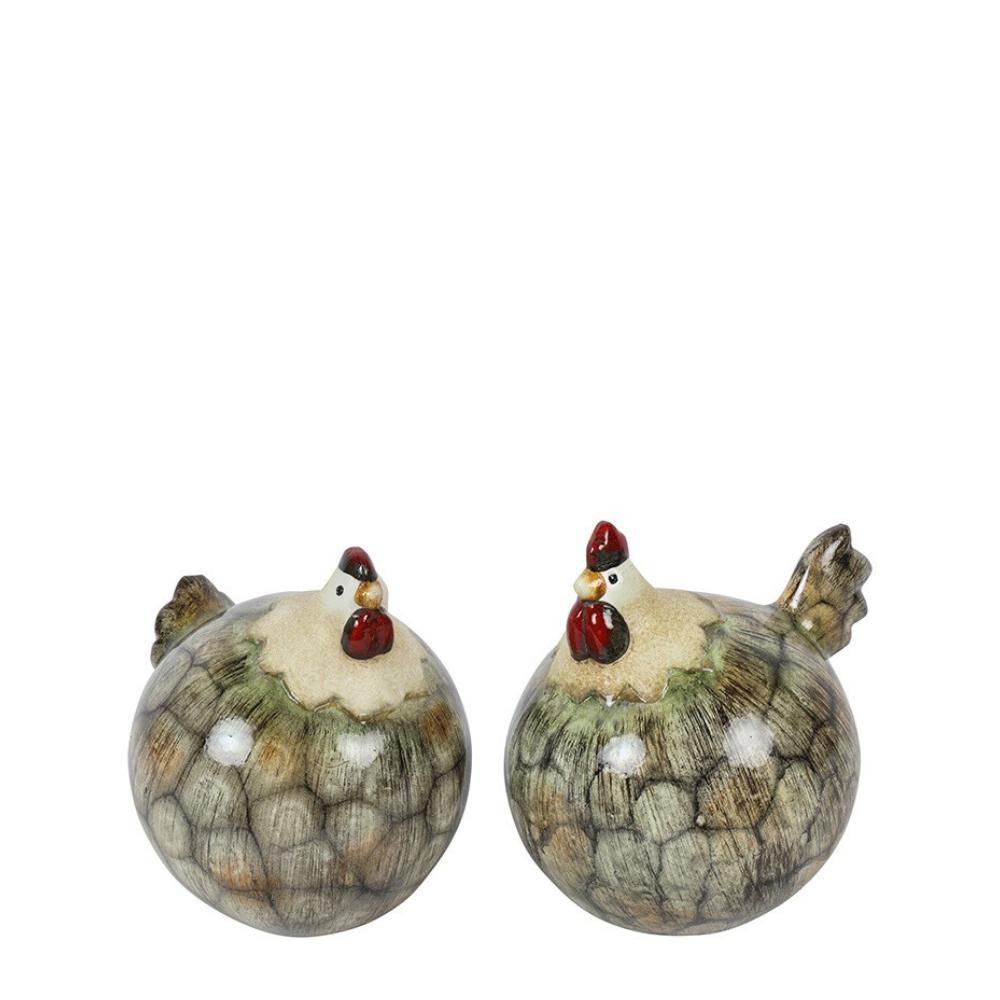 SET 2 GALLINE (L) IN CERAMICA GRIGIO/MARRONE