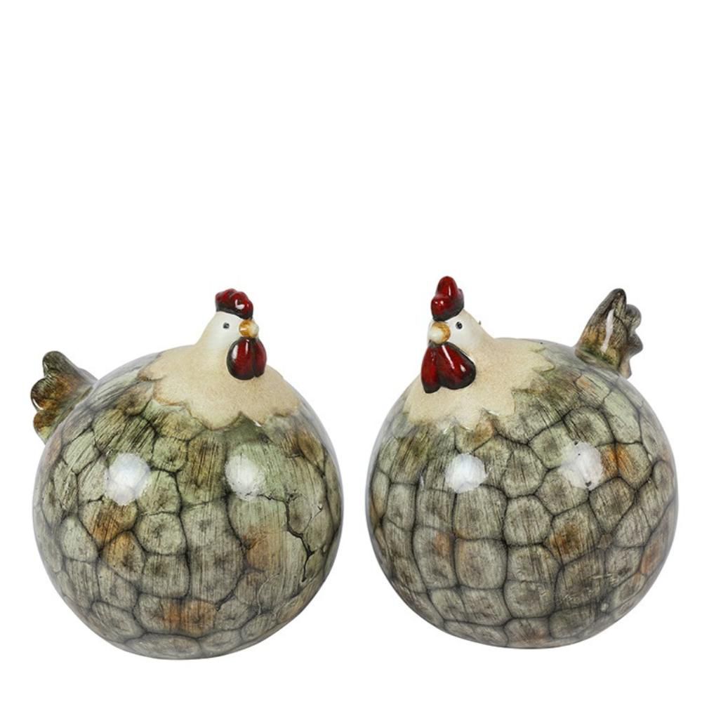 SET 2 GALLINE (XL) IN CERAMICA GRIGIO/MARRONE