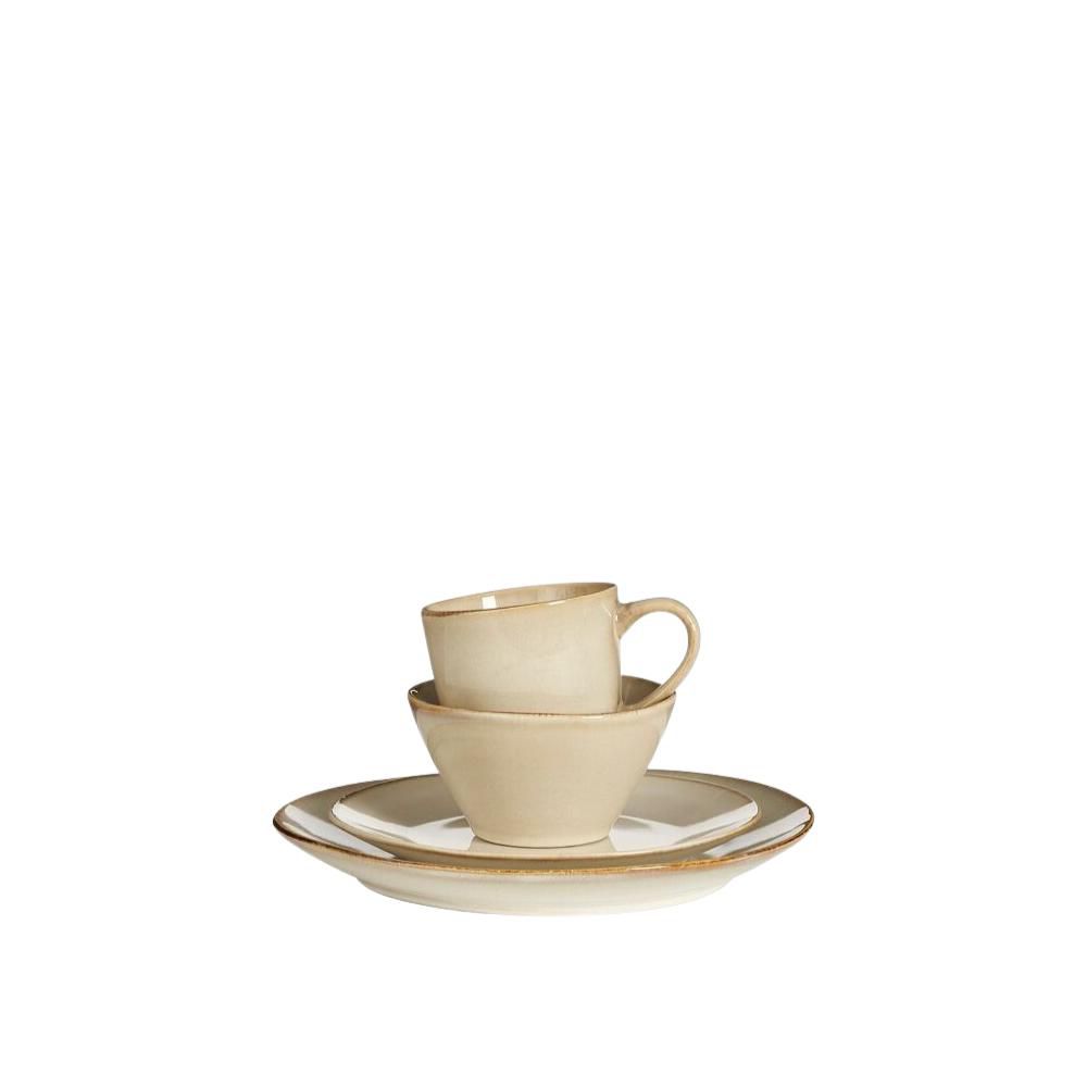 SET 16 PEZZI CERAMICA (8 TAZZE-8 PIATTI) COLAZIONE -RACCO- BEIGE