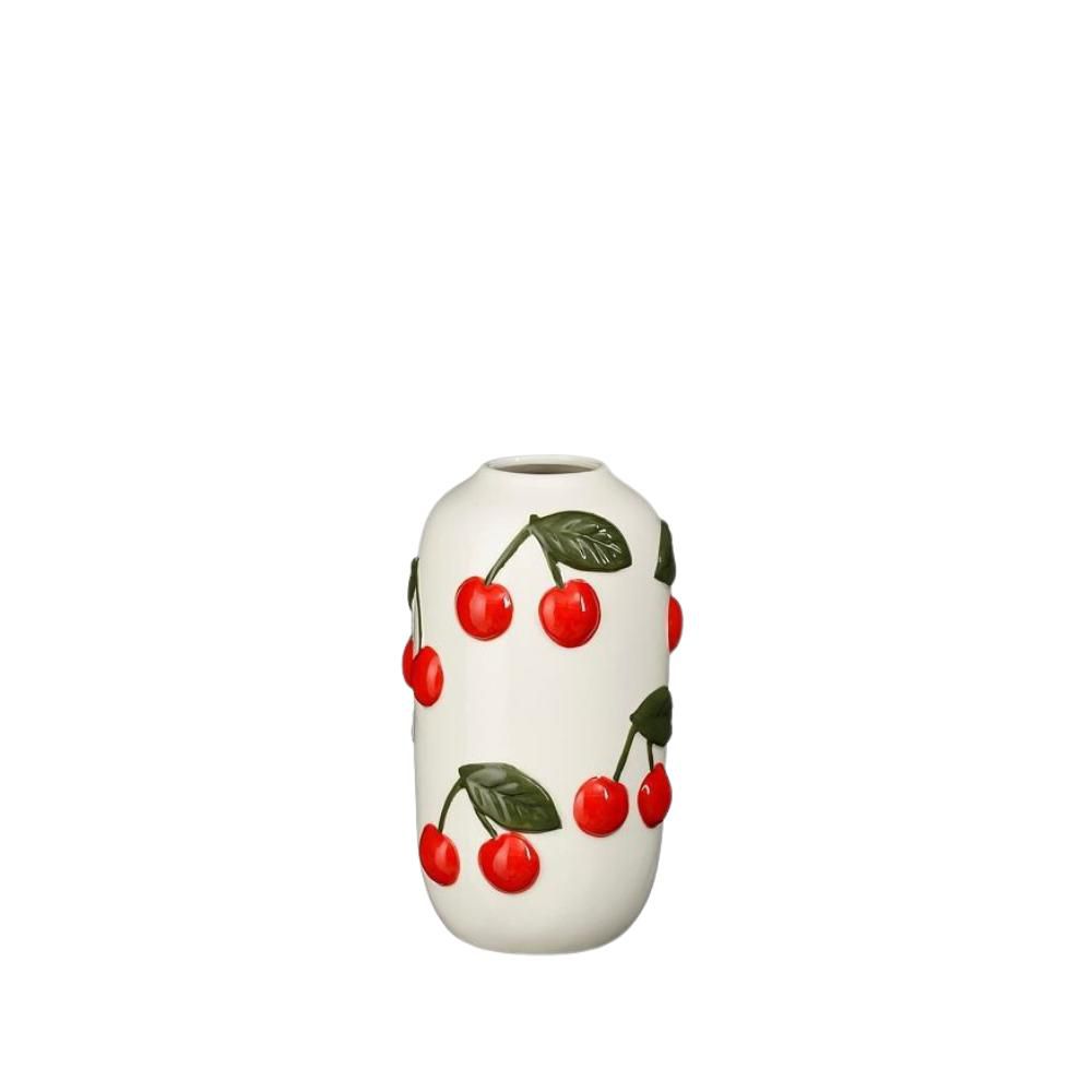 VASO CERAMICA D.10 CM H.18 CM -CHERRY- BIANCO/ROSSO/VERDE