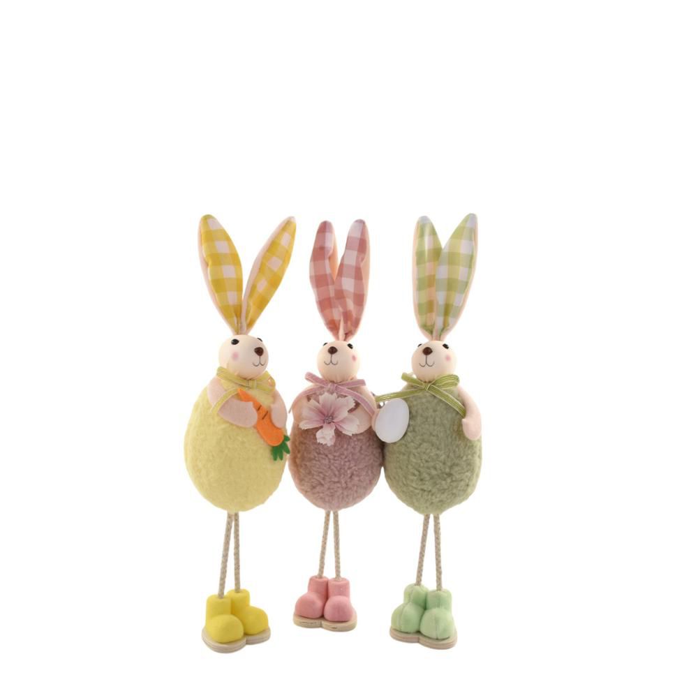 SET 3 CONIGLI DI STOFFAC/VESTITO H.33 CM GIALLO/ROSA/VERDE