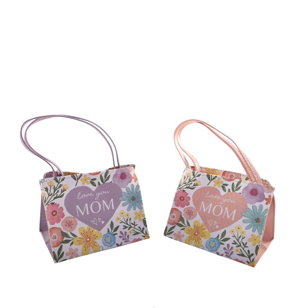 BORSA SIMILPELLE C/FIORI 16X11X13 CM BIANCO/ROSA/LILLA/GIALLO