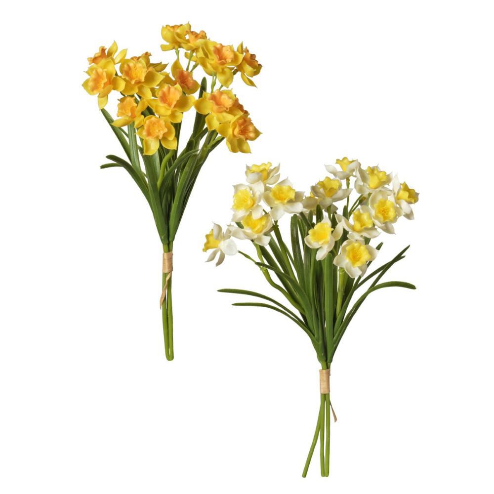 SET 2 MAZZI DI NARCISO C/FOGLIE 3X CM.35,5 CREMA/GIALLO/ARANCIO