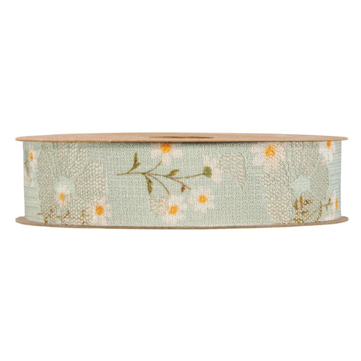 NASTRO RASO E TELA C/MARGHERITE 25MM 10MT VERDE/BIANCO