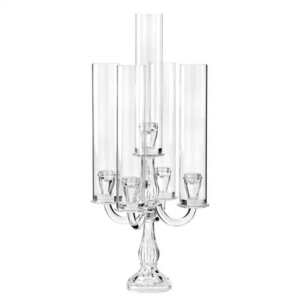 CANDELABRO VETRO 5 FUOCHI C/PARAFIAMMA H.60 CM TRASPARENTE