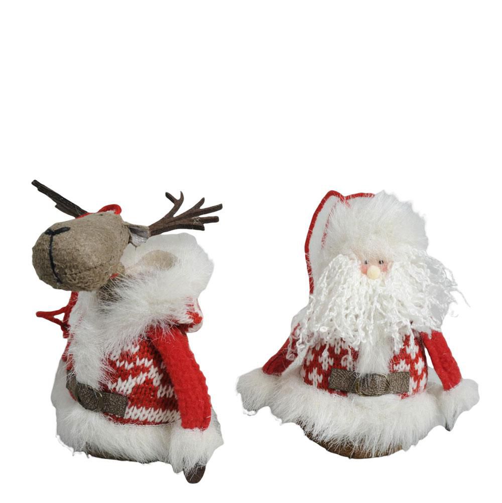 SET 2 RENNA/BABBO 11X8 CM H.13 CM D/APP. ROSSO/BIANCO