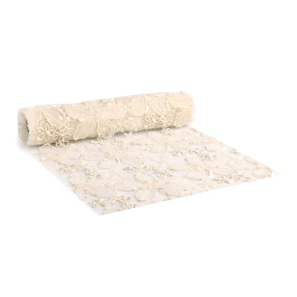 RUNNER TULLE C/FIORI 28CM 2MT -FLORETTE- BIANCO
