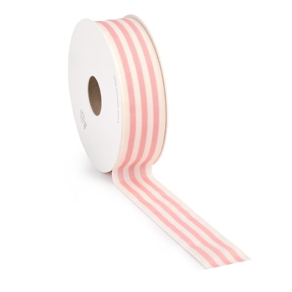 NASTRO TESSUTO A RIGHE 15MM 25MT -CANDY STRIPE- BIANCO/ROSA