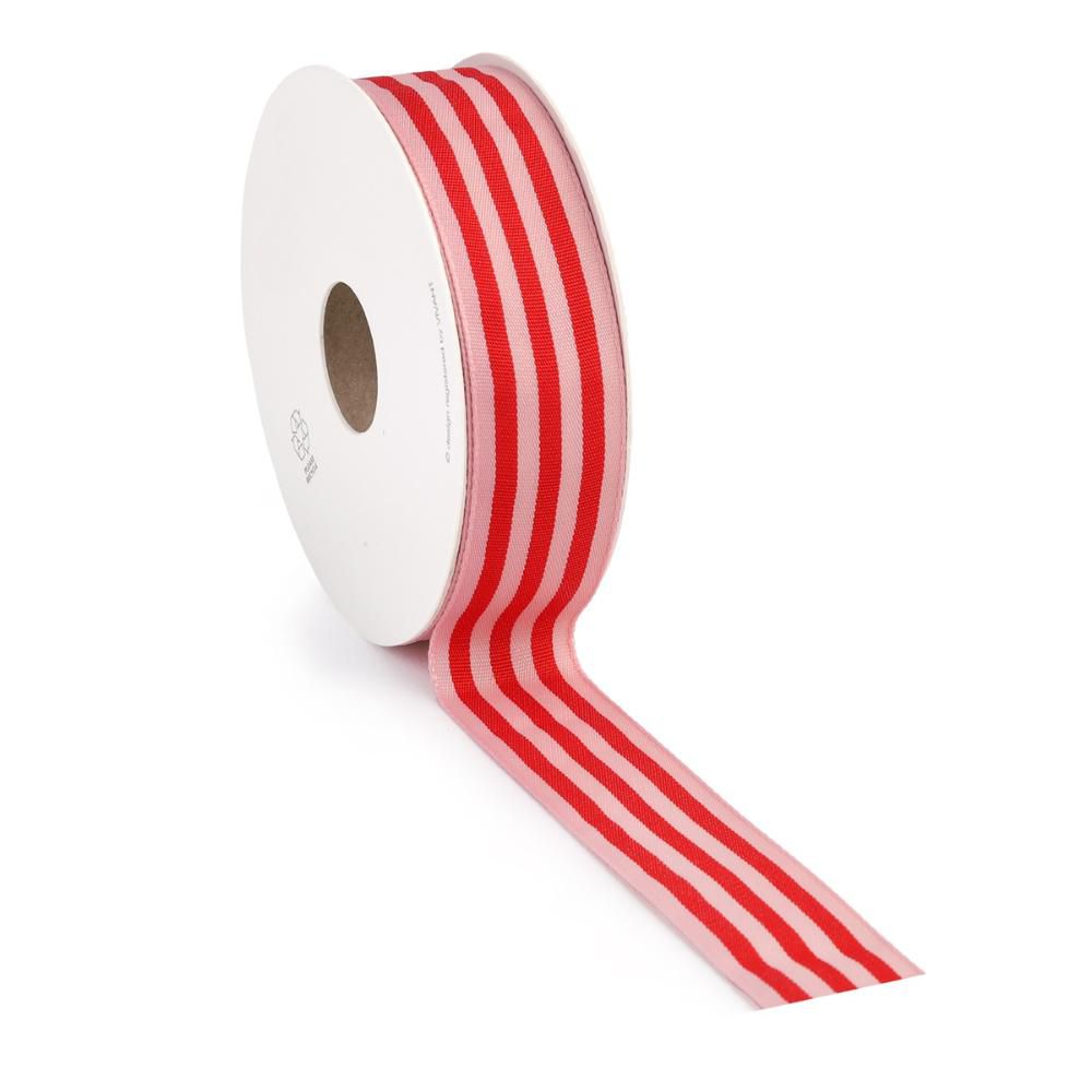 NASTRO TESSUTO A RIGHE 15MM 25MT -CANDY STRIPE- ROSA/ROSSO