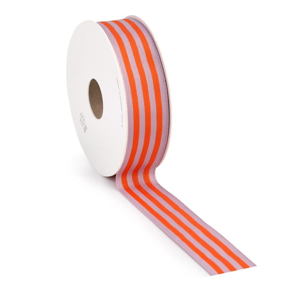 NASTRO TESSUTO A RIGHE 25MM 15MT -CANDY STRIPE- ROSA/ARANCIO
