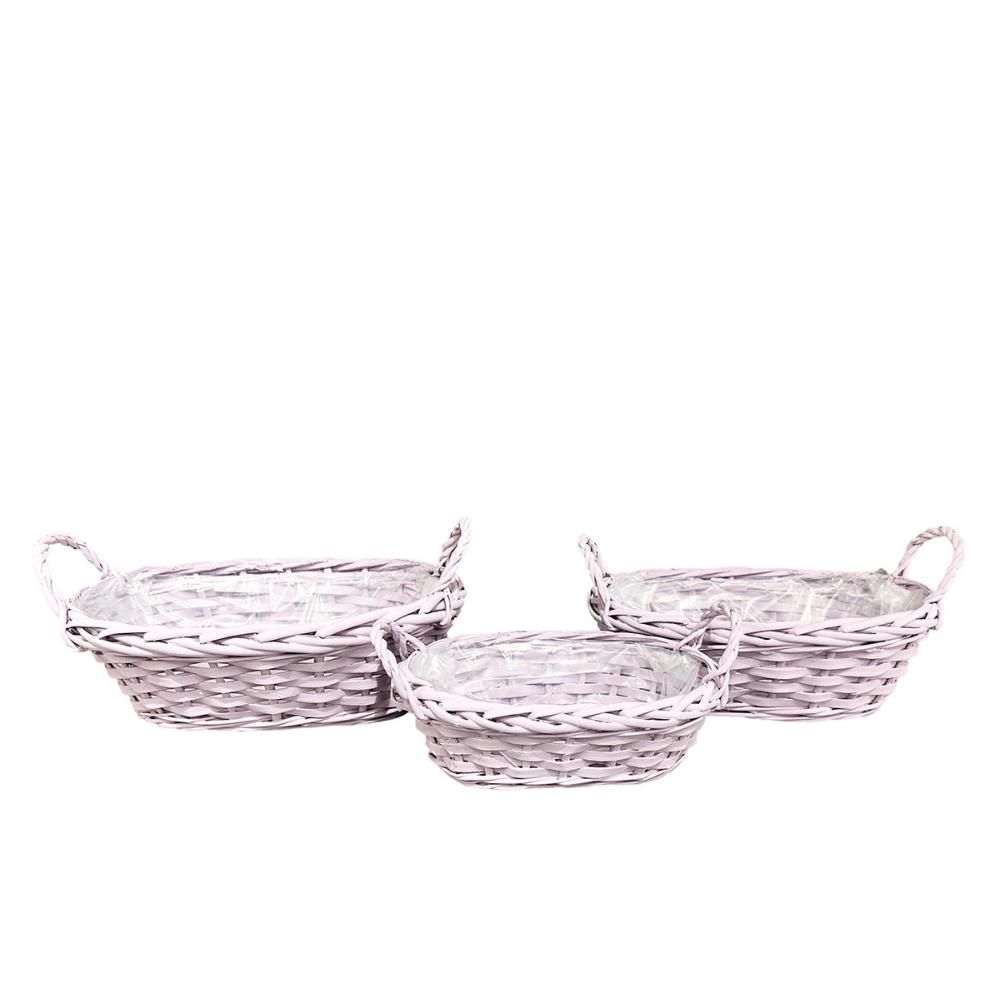 SET 3 CESTI OVALI C/MANICI 38-30-22X26-18-13 H.10-9-7 CM VIOLA