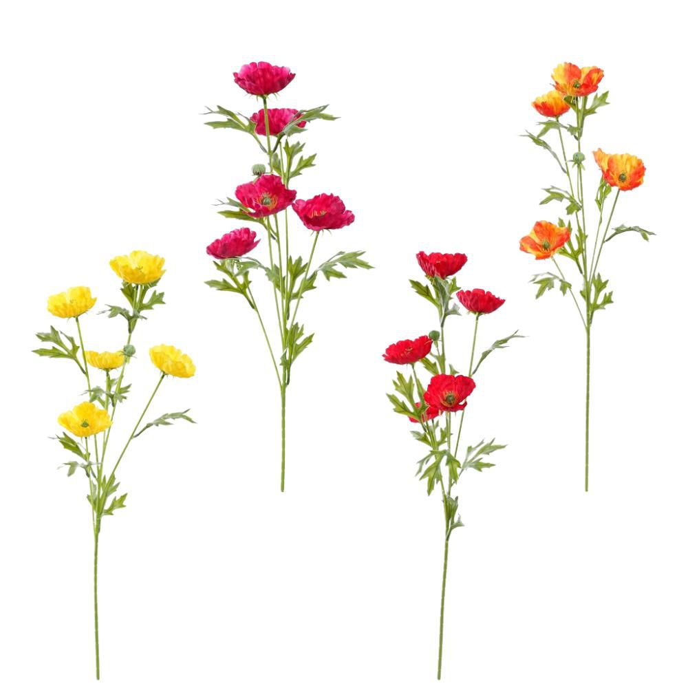 SET 4 PAPAVERI SPRAY 5F. CM.75 ROSSO/BIANCO/GIALLO/ARANCIONE