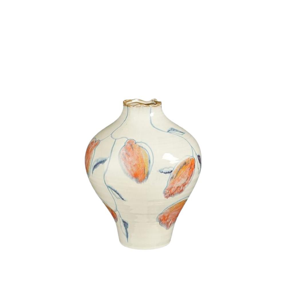 VASO CERAMICA D.25 CM H.35,5 CM -LIANA- CREMA/ARANCIO