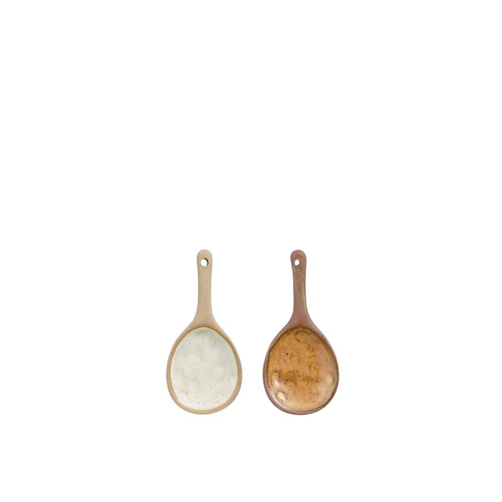 SET 6 CUCCHIAI CERAMICA10,5X4,5 CM H.1 CM -ELM- BEIGE/MARRONE
