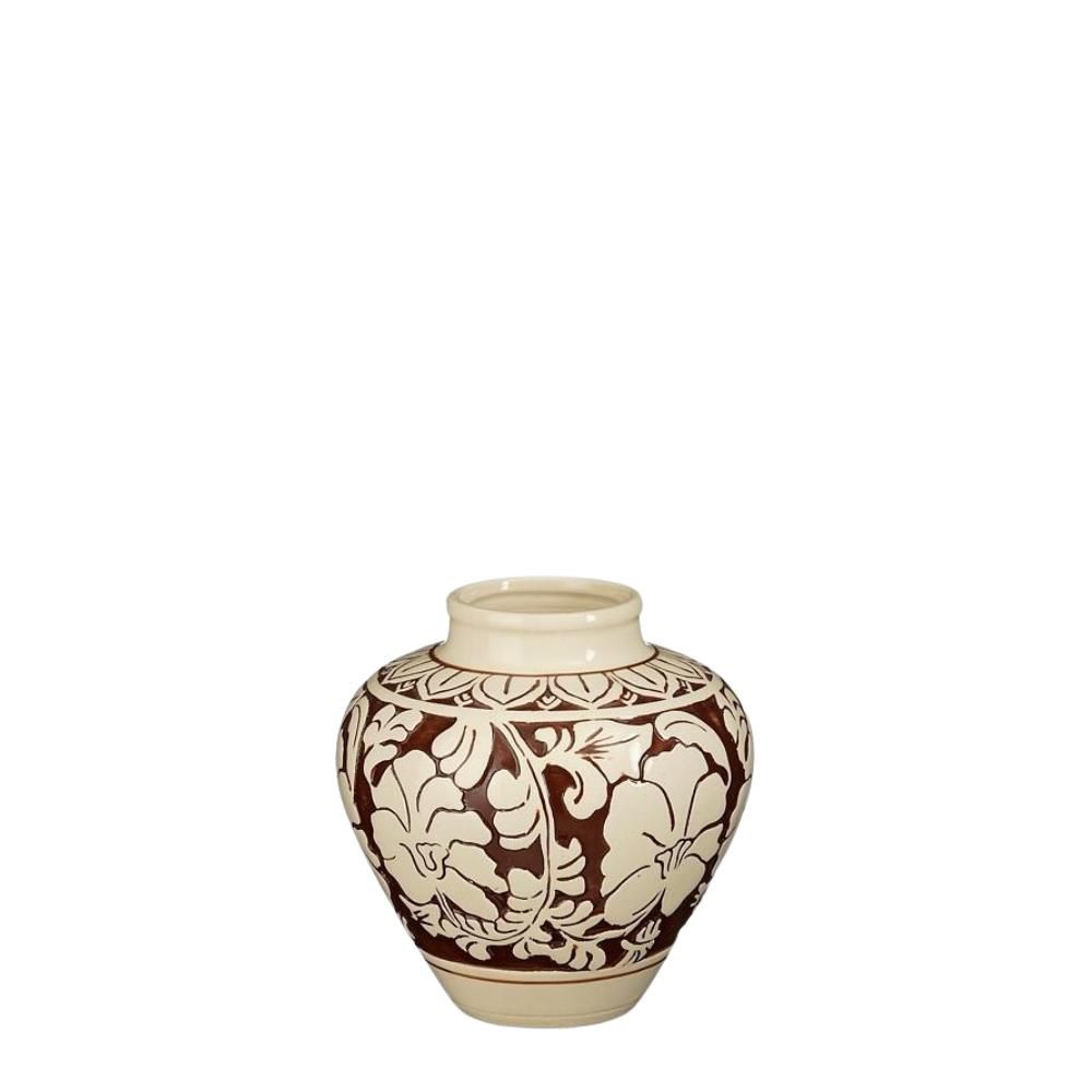 VASO CERAMICA D.19,5 CMH.20 CM -AYLIN- CREMA/BORDEAUX