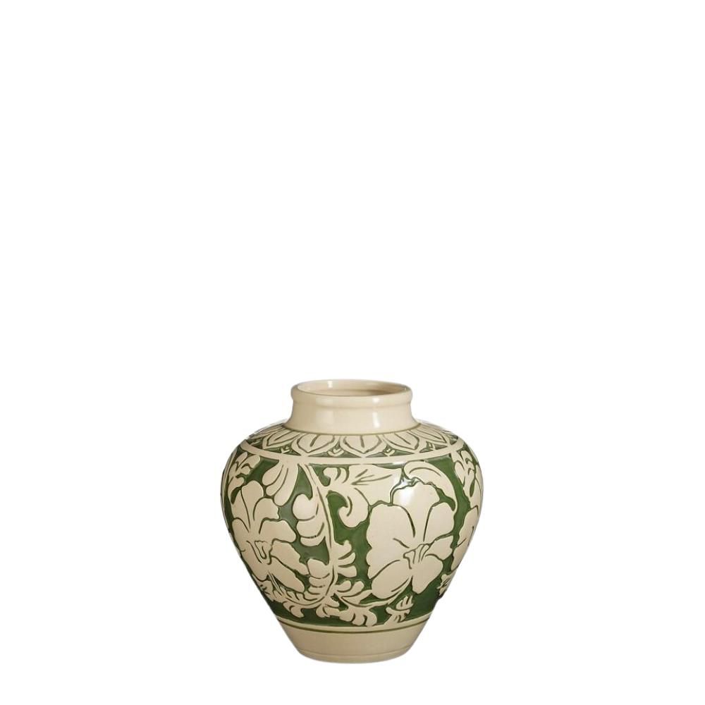 VASO CERAMICA D.19,5 CMH.20 CM -AYLIN- CREMA/VERDE