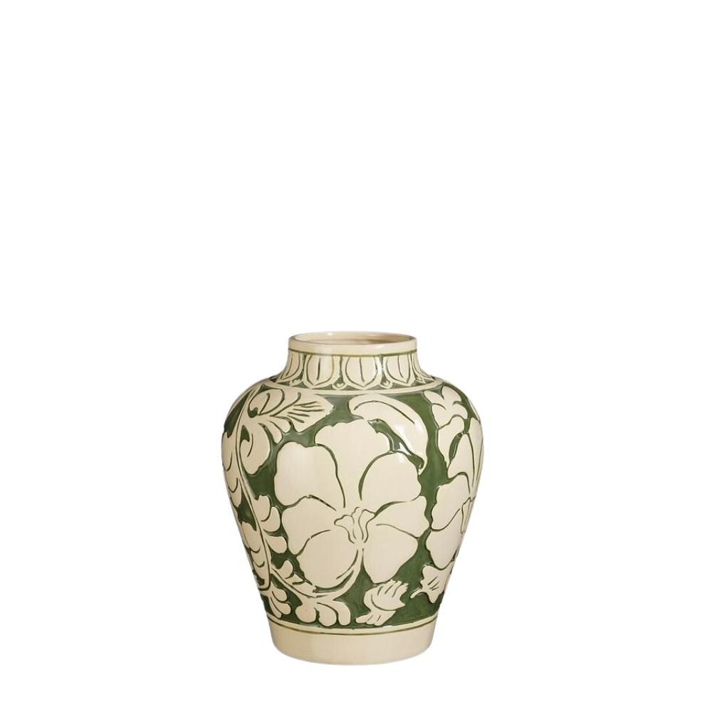 VASO CERAMICA D.21,5 CMH.25,5 CM -AYLIN- CREMA/VERDE