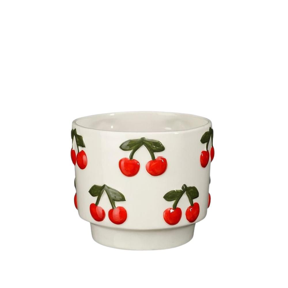 VASO CERAMICA D.13,5 CMH.15,5 CM -CHERRY- BIANCO/ROSSO/VERDE
