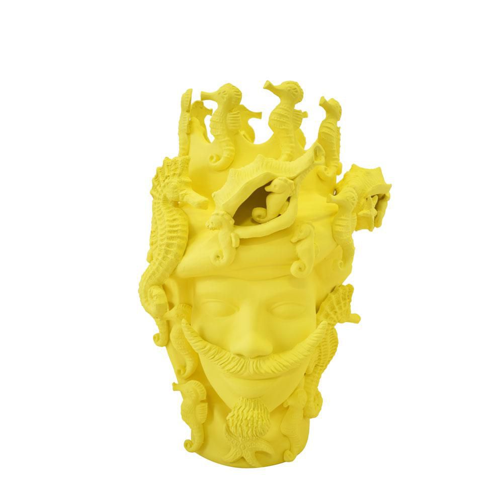 VASO CERAMICA -TESTA MORO- H.43 CM GIALLO
