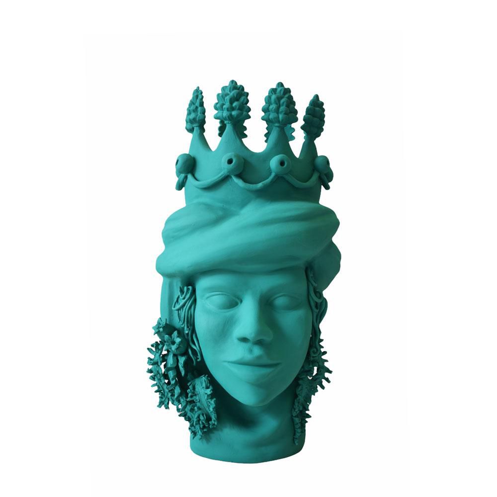 VASO CERAMICA -TESTA MORO- H.43 CM VERDE