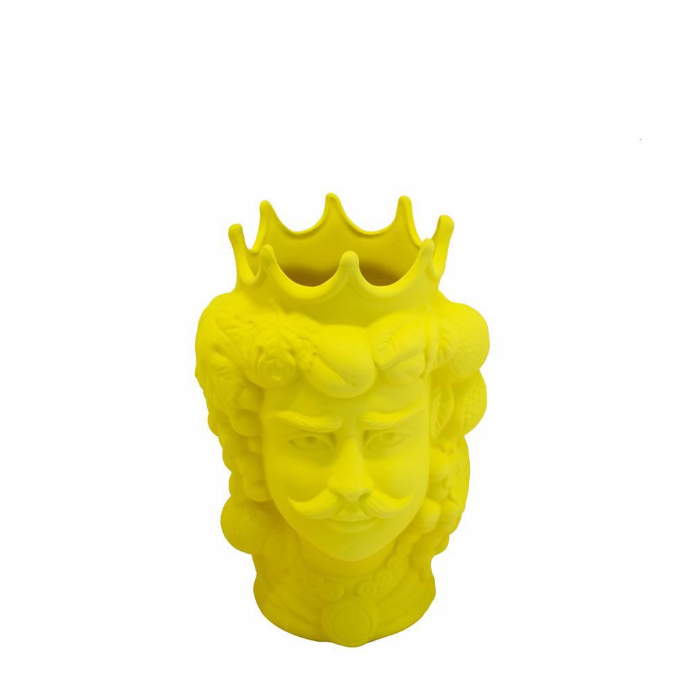 TESTA UOMO VASO CERAMICA -TESTA MORO- H.33 CM GIALLO