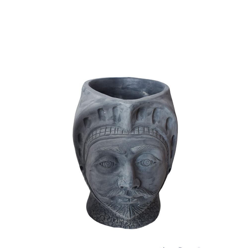 TESTA UOMO VASO CERAMICA -TESTA MORO- H.20 CM GRIGIO