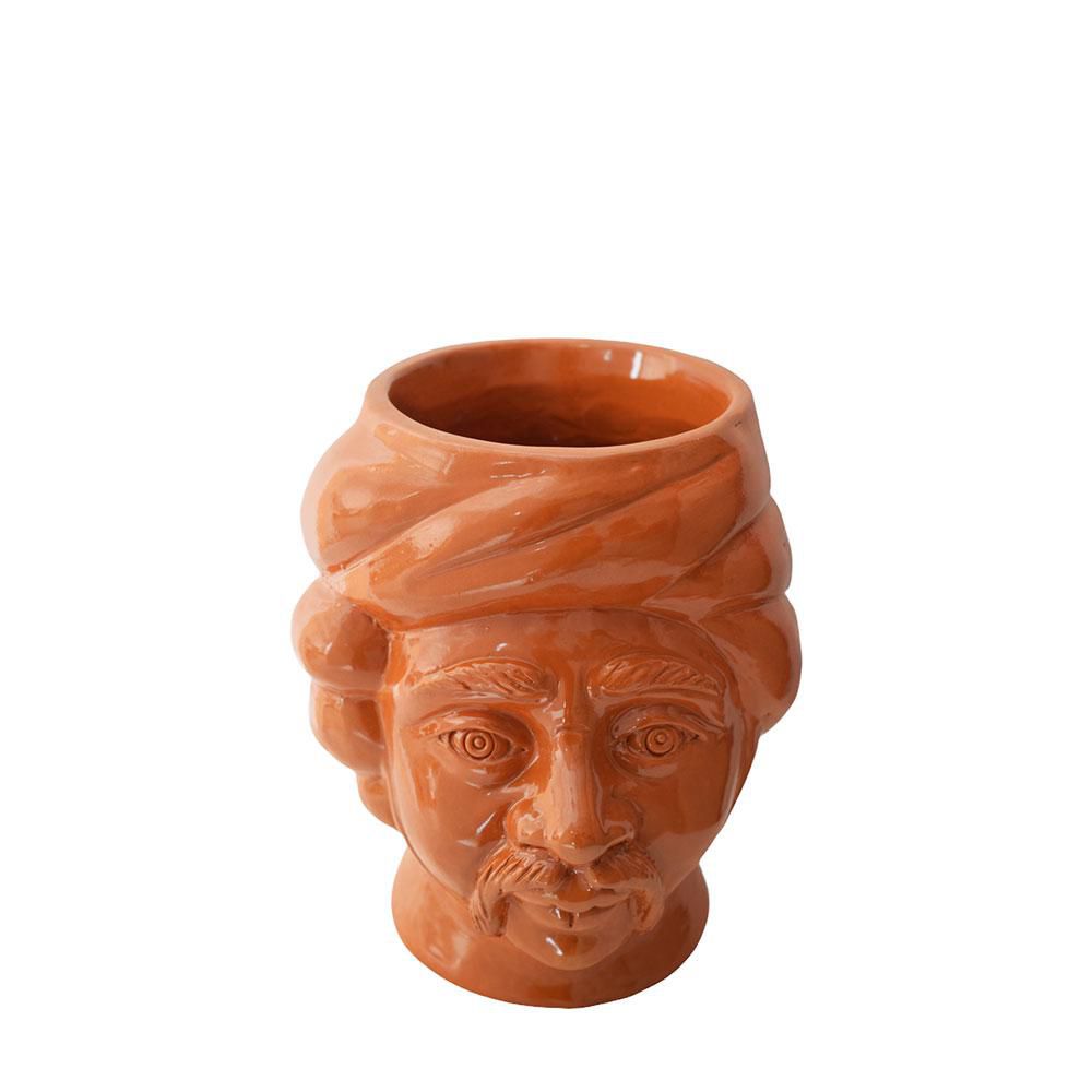 TESTA UOMO VASO CERAMICA -TESTA MORO- H.20 CM MOSTARDA