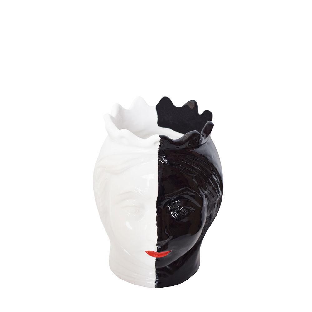 TESTA DONNA VASO CERAMICA -TESTA MORO- H.20 CM BIANCO/NERO