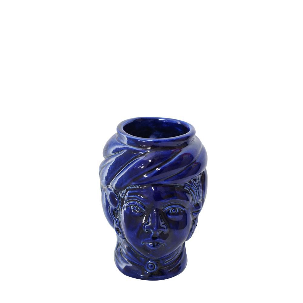 TESTA DONNA VASO CERAMICA -TESTA MORO- H.11,5 CM BLU