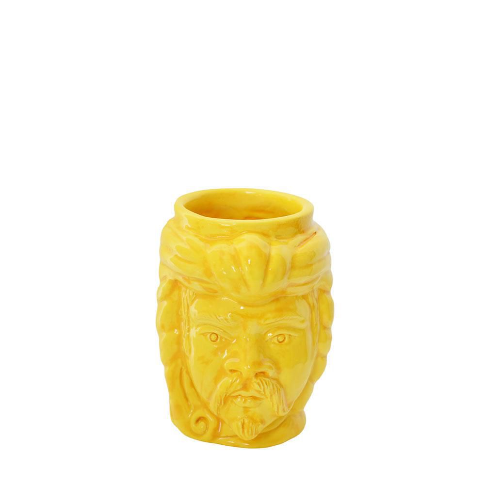 TESTA UOMO VASO CERAMICA -TESTA MORO- H.11,5 CM GIALLO