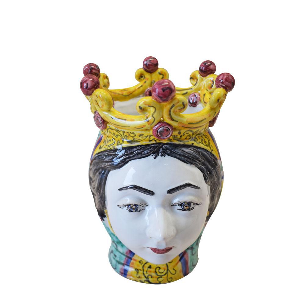 TESTA DONNA VASO CERAMICA-TESTA MORO-H.25,5 CM BIANCO/GIALLO