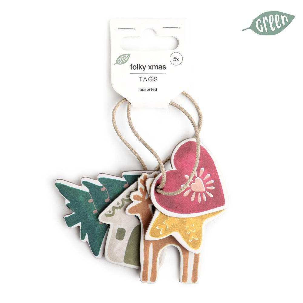 SET 5 TAGS CARTA D.5,3 CM -FOLKY XMAS- MULTICOLOR