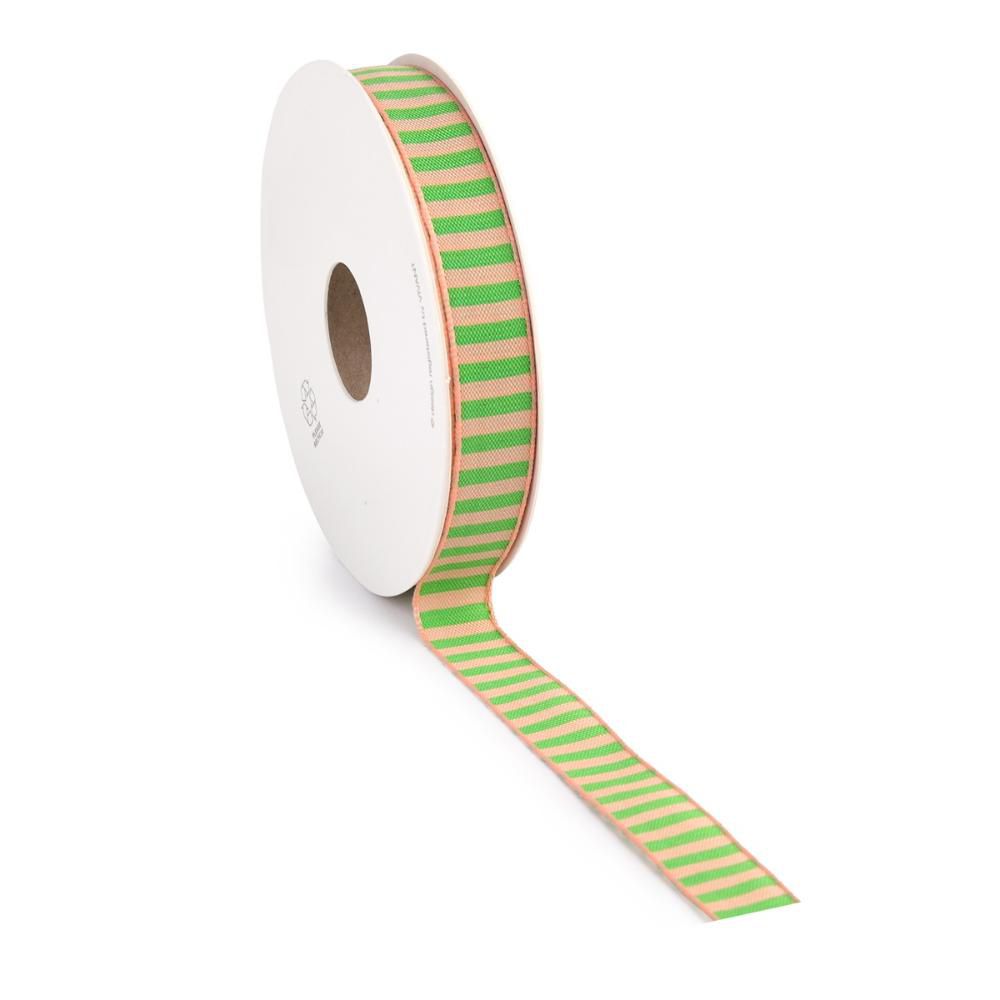 NASTRO TESSUTO A RIGHE 15MM 15MT -CANDY STRIPE- BEIGE/VERDE