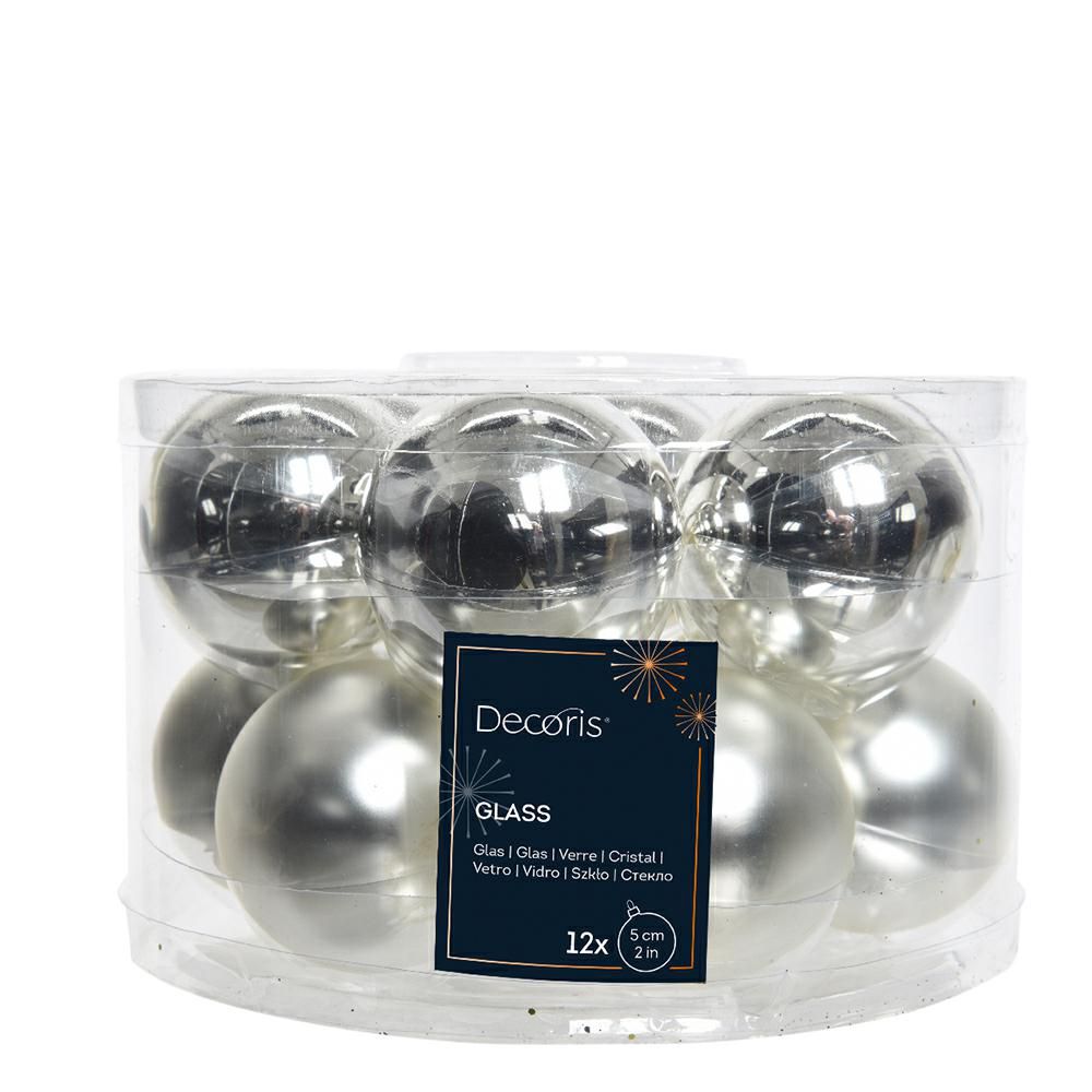 SET 12 SFERE VETRO MM.50 LUCIDO/SATINATO ARGENTO