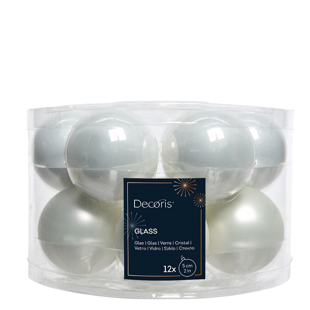 SET 12 SFERE VETRO MM.50 LUCIDO/SATINATO BIANCO