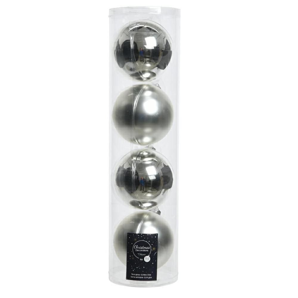 SET 4 SFERE VETRO MM.100 LUCIDO/SATINATO ARGENTO