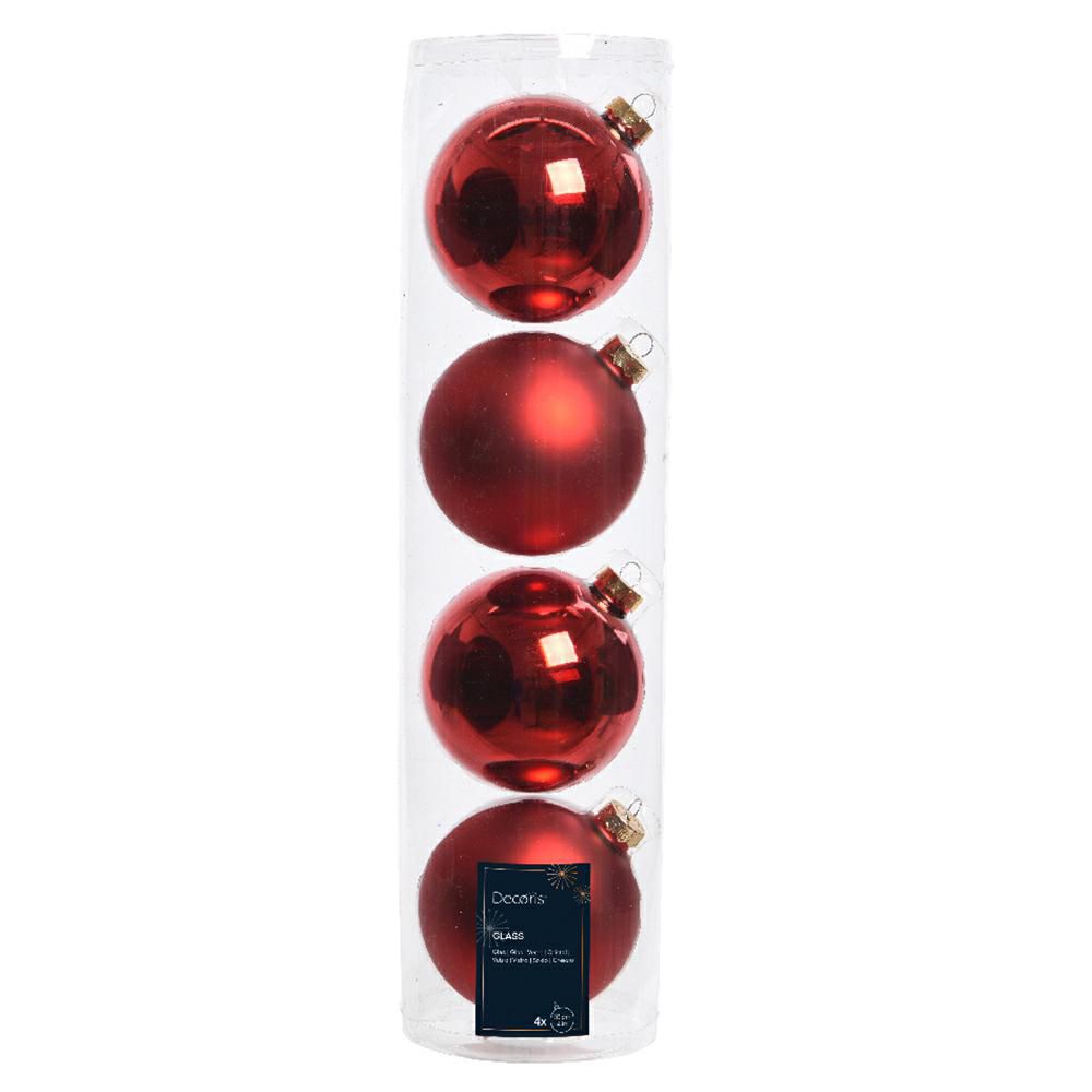 SET 4 SFERE VETRO MM.100 LUCIDO/SATINATO ROSSO