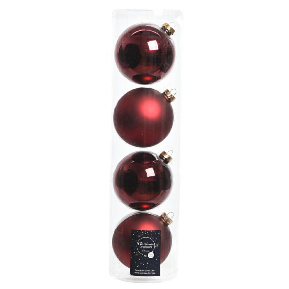 SET 4 SFERE VETRO MM.100 LUCIDO/SATINATO BORDEAUX