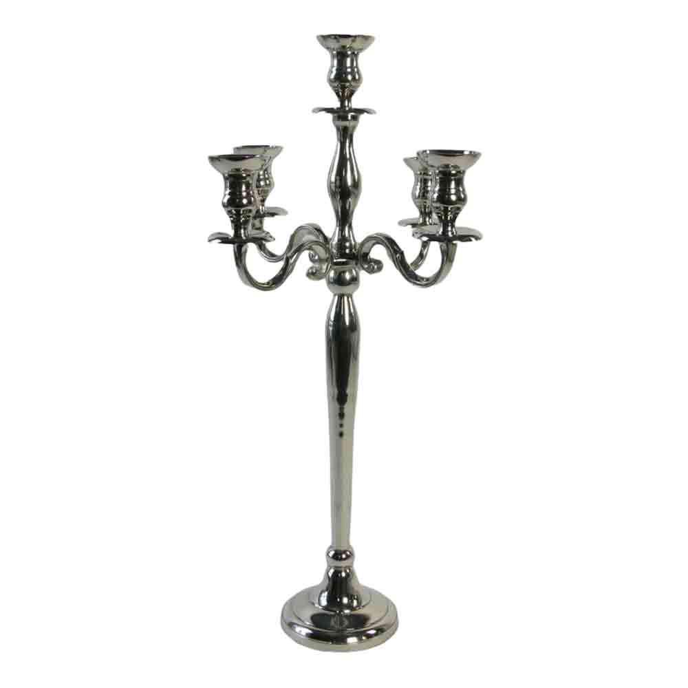 CANDELABRO ALLUMINIO 5 FUOCHI H.80 CM ARGENTO