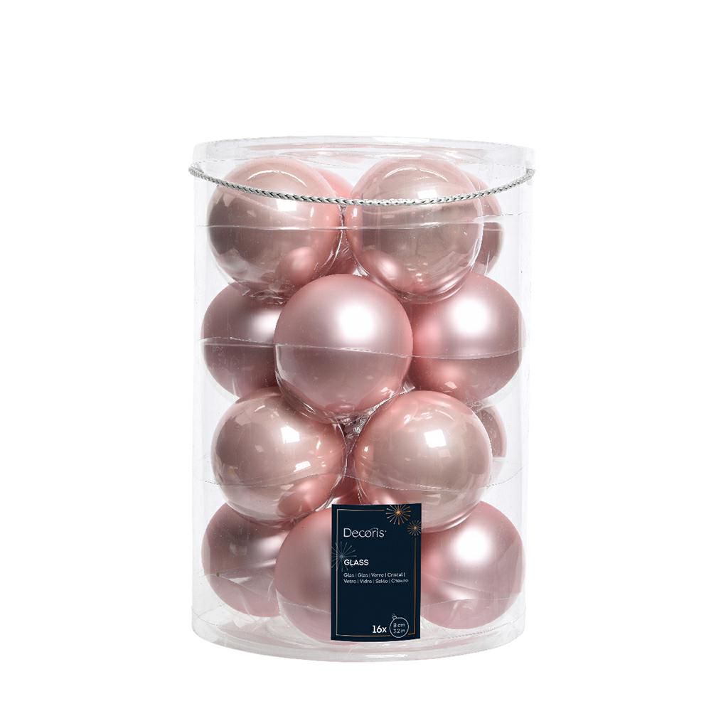 SET 16 SFERE VETRO MM.80 LUCIDO/SATINATO ROSA CIPRIA