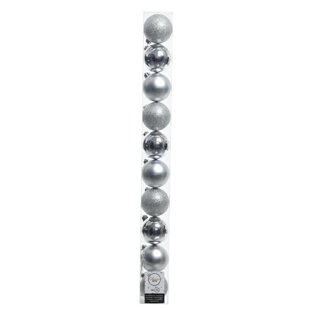 SET 10 SFERE POLY MM.60ASS. LUCIDO/SATINATO/GLITTER ARGENTO