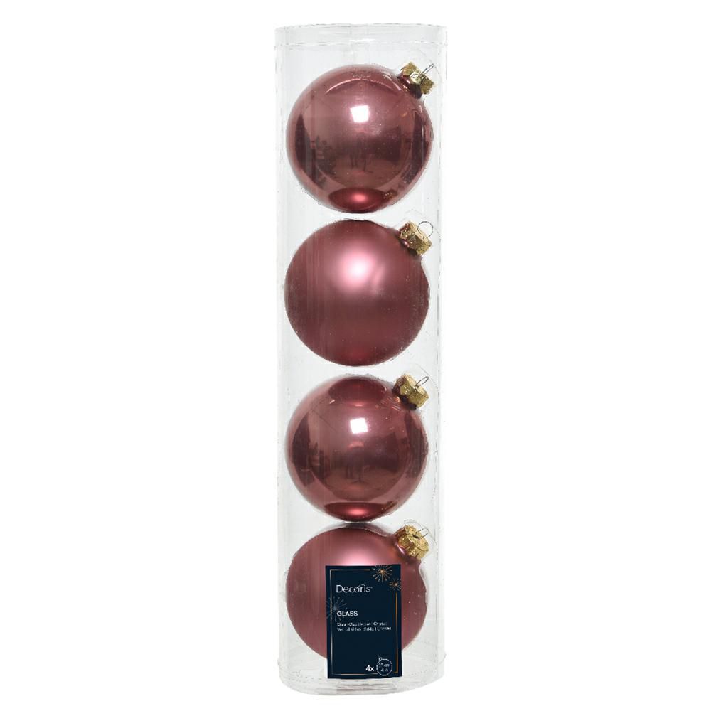SET 4 SFERE VETRO MM.100 LUCIDO/SATINATO ROSA CIPRIA SCURO