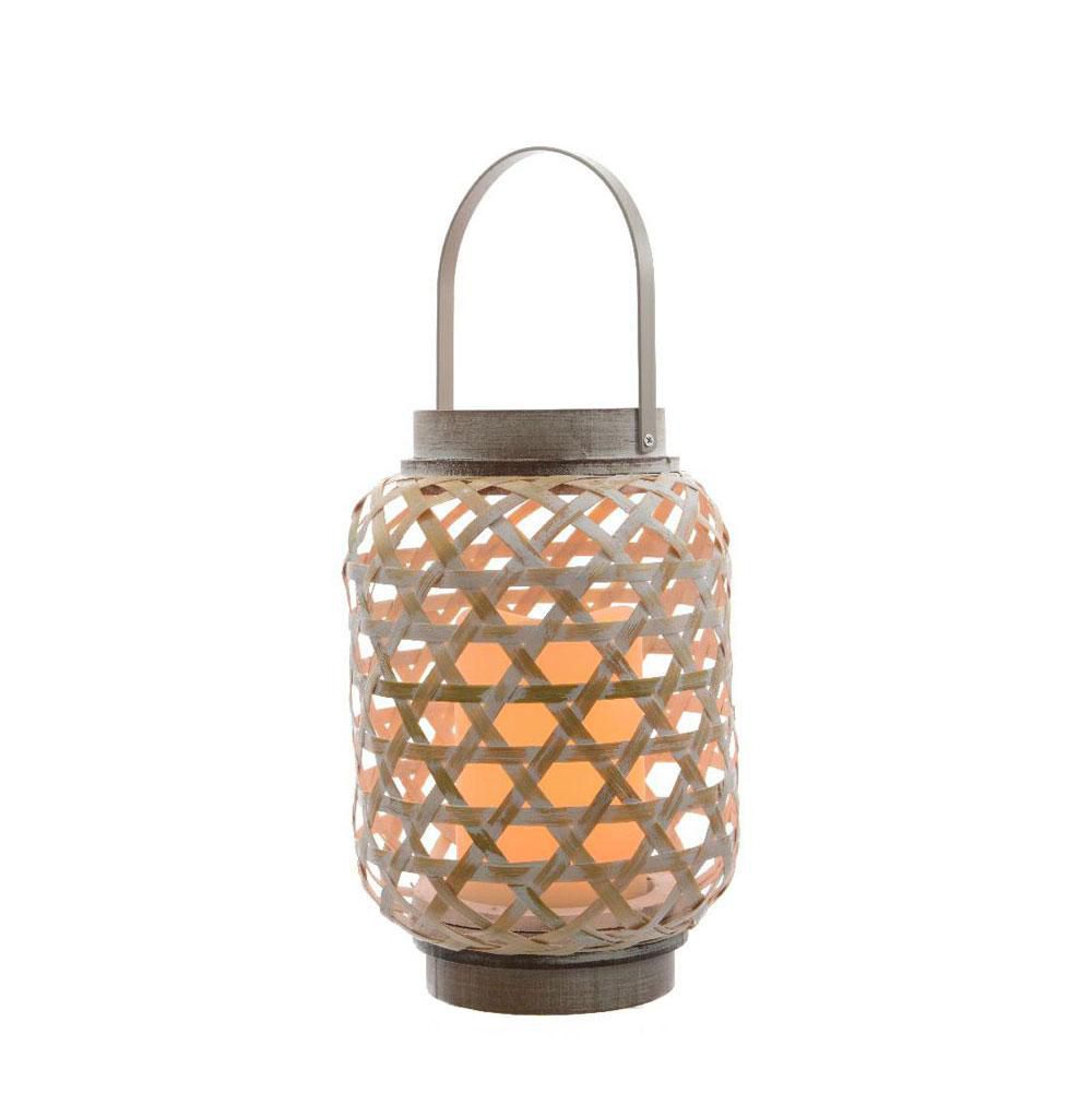 LANTERNA BAMBOO LED D14,5X18,5 BIANCO WASHED