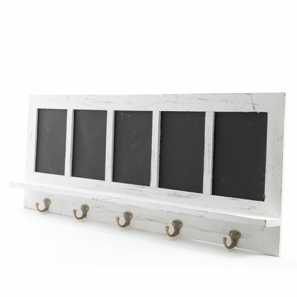 APPENDIABITI LEGNO 86,5X6X32 CM 5 GANCI C/LAVAGNETTE BIANCO