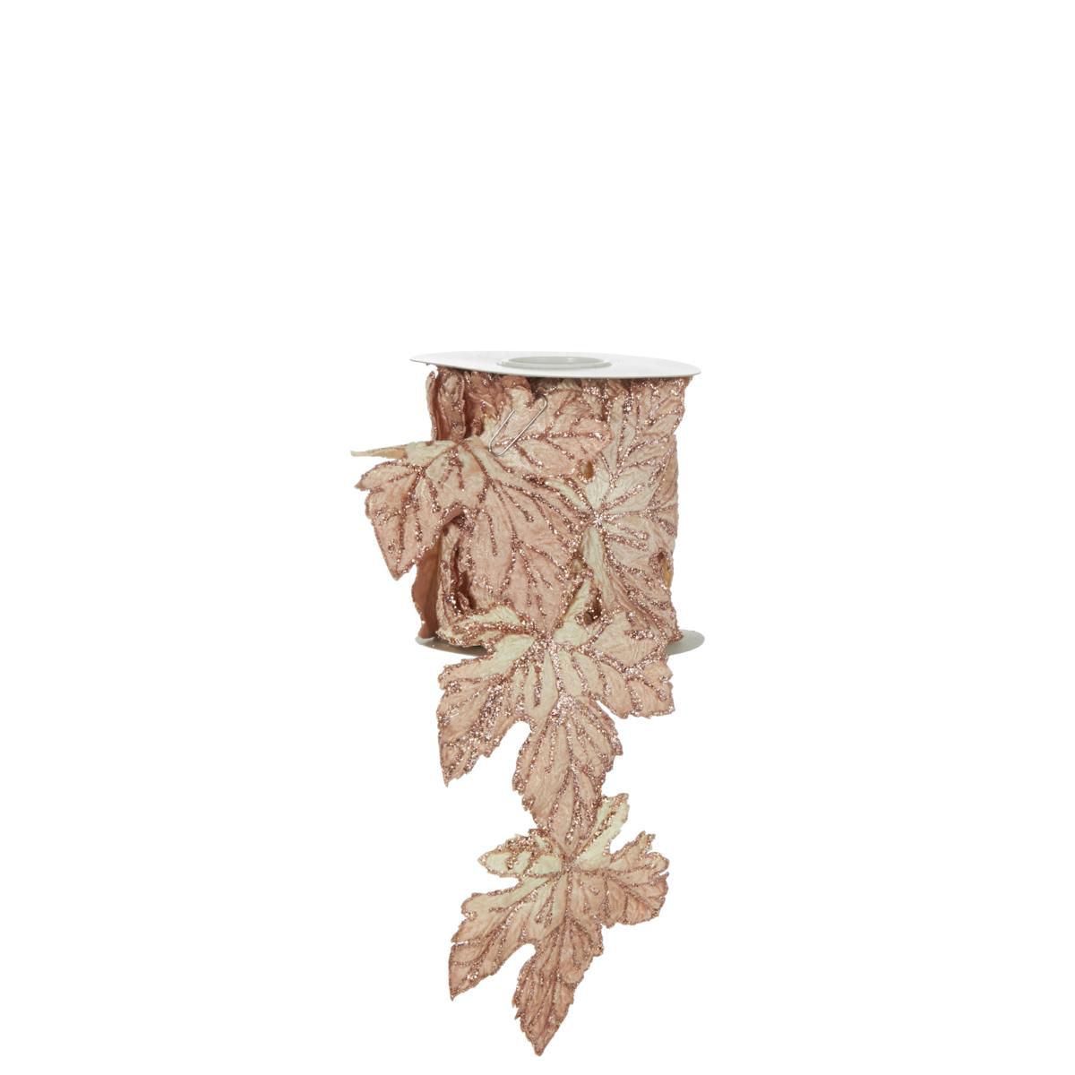 NASTRO VELLUTO -FOGLIE-110MM 3MT CM ROSA CHIARO