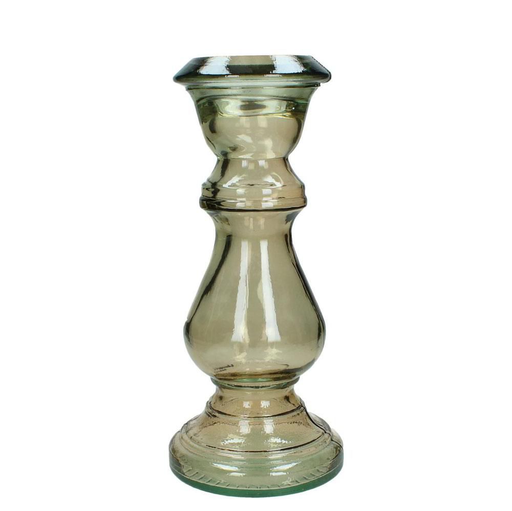 CANDELIERE VETRO RECYCL. 13X13X30 CM MARRONE