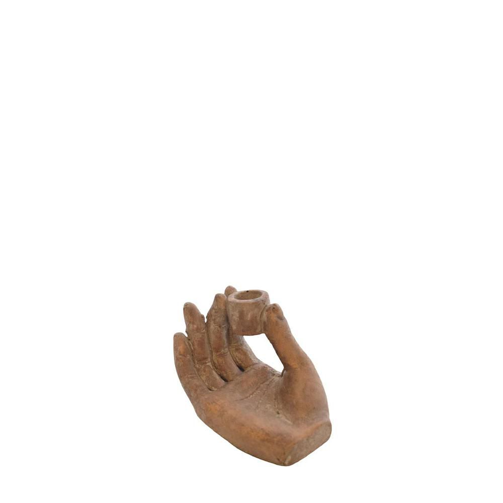 PORTACANDELA MANO CEMENTO 12,5X9 CM H.11 CM ORO